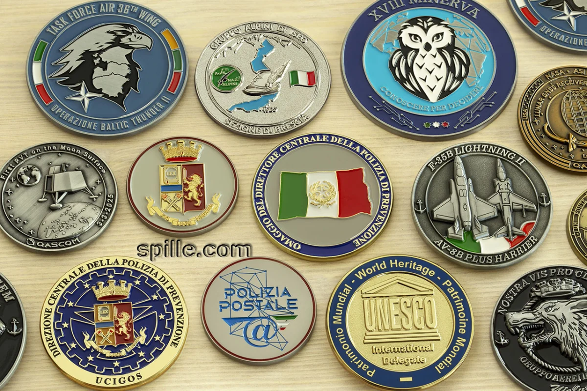 Personalizzazione estrema per le nostre monete che vengono realizzate su progetto del cliente, con o senza smalti, vari tipi di placcatura